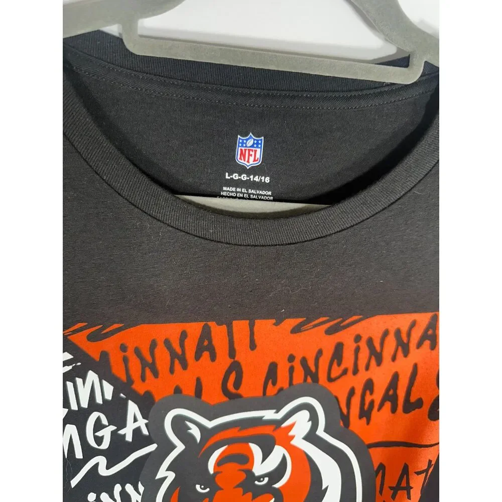 Cincinnati Bengals Youth L 14/16 Graphic T-Shirt Black NFL Team Apparel NWT